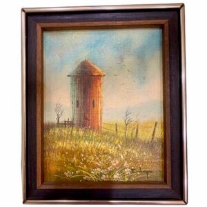 Vintage Signed Everett Woodson Silo Original Oil Painting - Framed